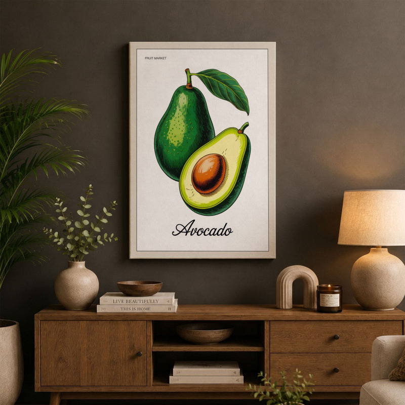 Avocado Study Botanical - Wrapped Canvas, 36x24 - 91.4 x 61.0 cm, Black Border