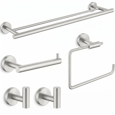 5 - Piece Bathroom Hardware Set with Double Towel Bar Toilet Paper Holder Hand Towel Holder and Towel Hooks