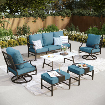 Ensemble de conversation de patio en métal pour 5 personnes avec fauteuils pivotants Asfand