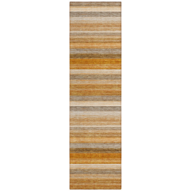 8' Runner Brown and Orange Striped Washable Non Skid Indoor Outdoor Runner Rug