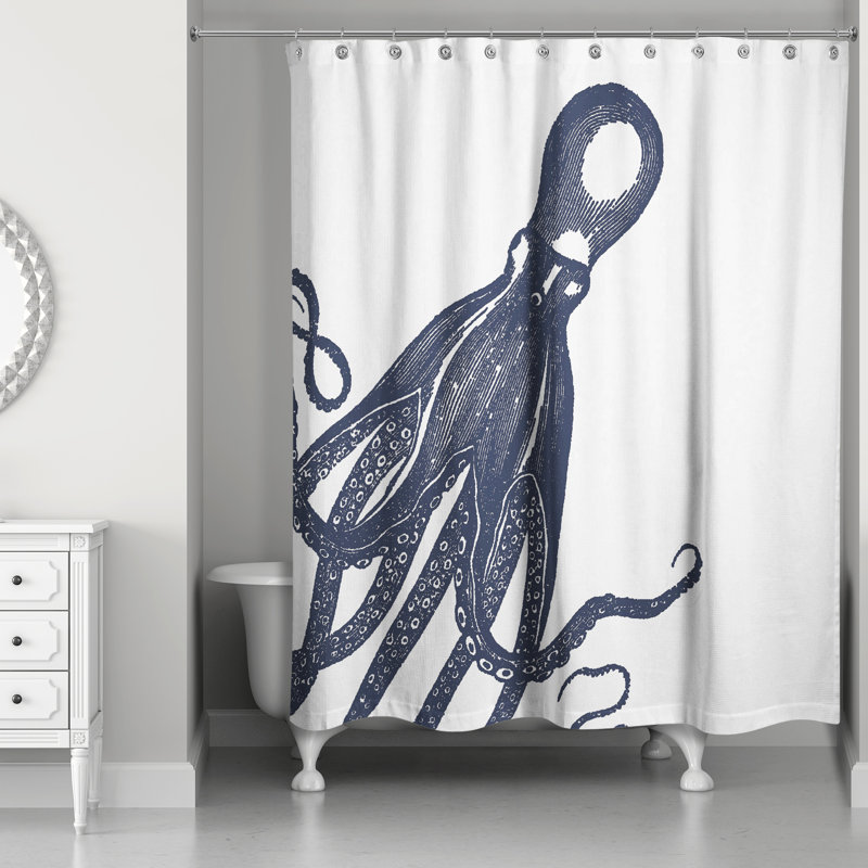 Rideau de douche simple Pacheco, Bleu marine/blanc