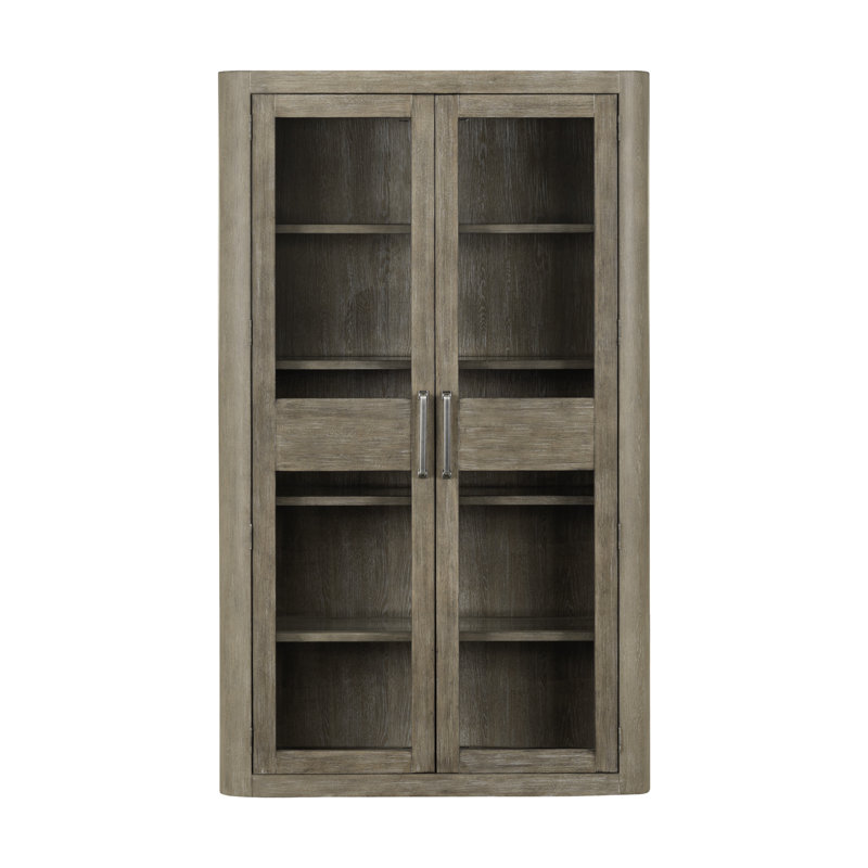 Shaly Bunching Display Cabinet w/ Touch LED Lighting, Brown