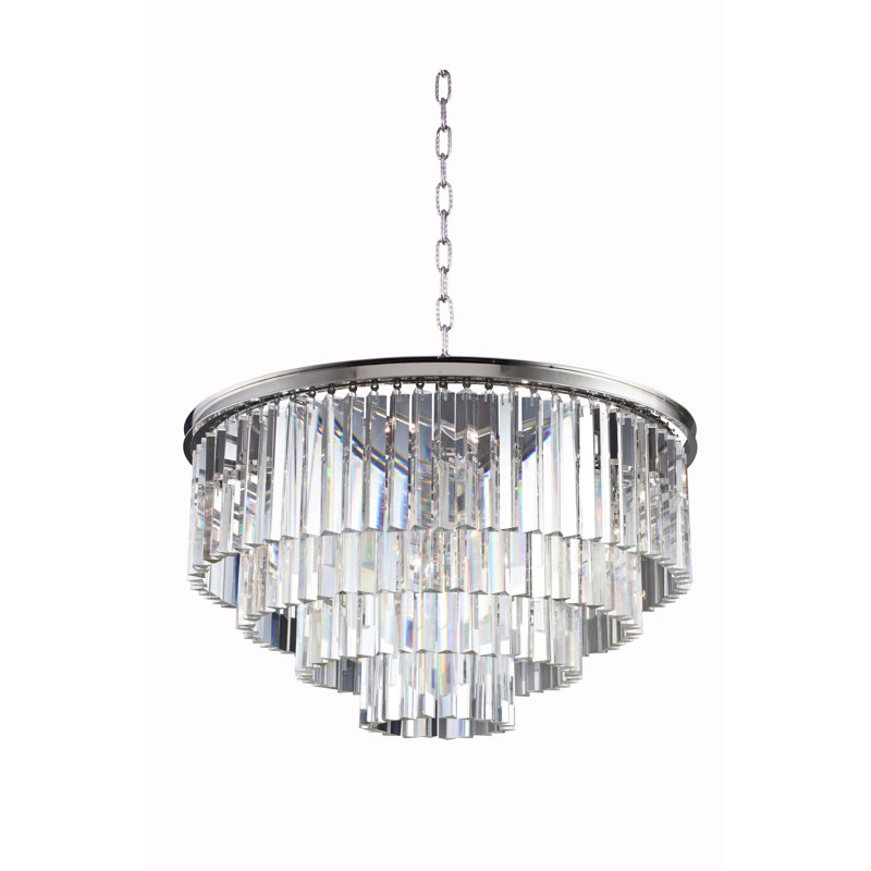 Lustre à niveaux unique et remarquable à 8 lumières Yazmin, Cristal (transparent), Nickel poli