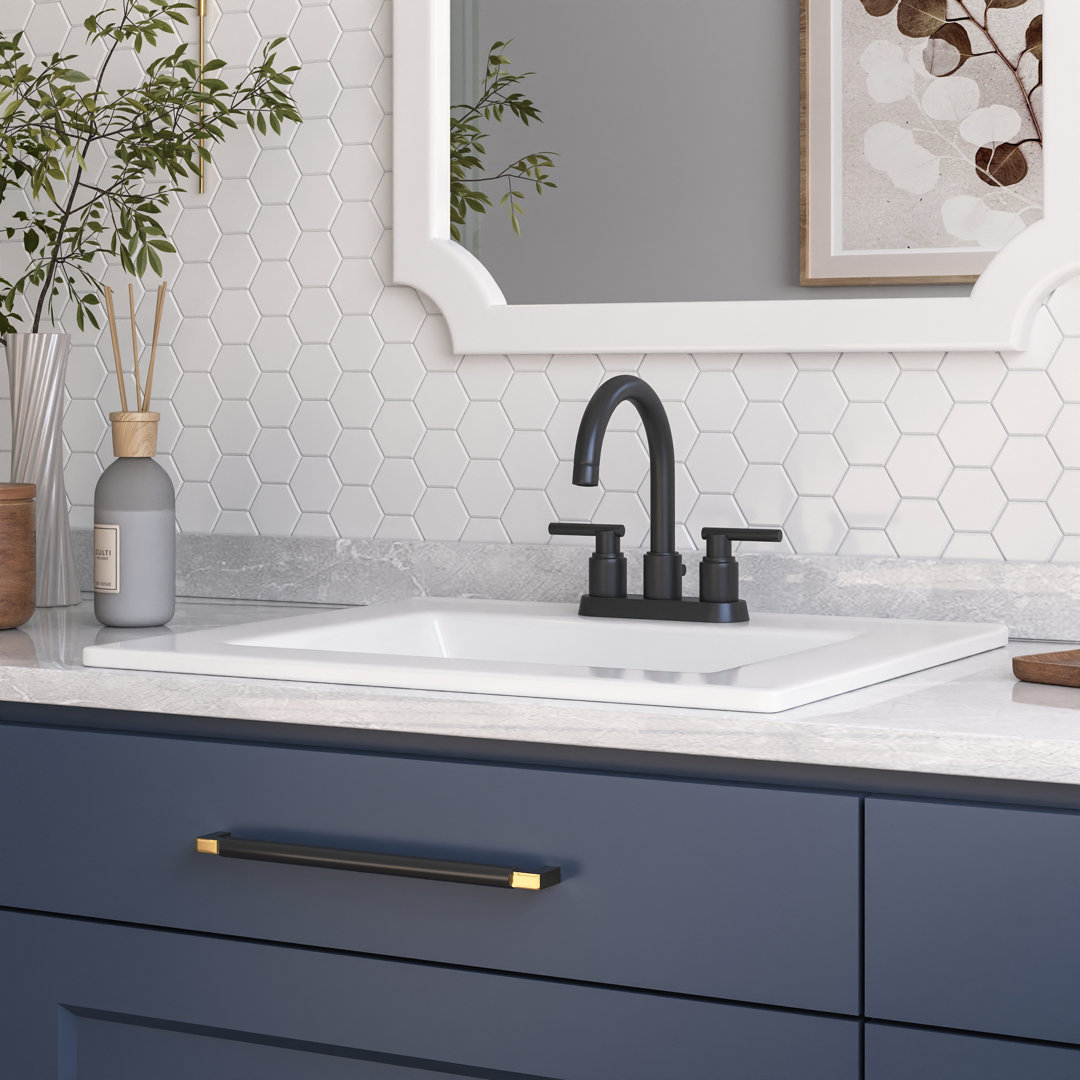 21'' x 18'' White Rectangular Vitreous China Drop-in Bathroom Sink with Overflow DeerValley Faucet 