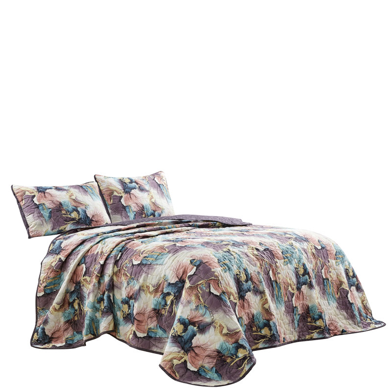 Floral Multicolor Reversible Queen Bedspread Set