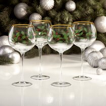 Italian Crystal Wine Glasses With 18Kt Gold Plated Floral Trim