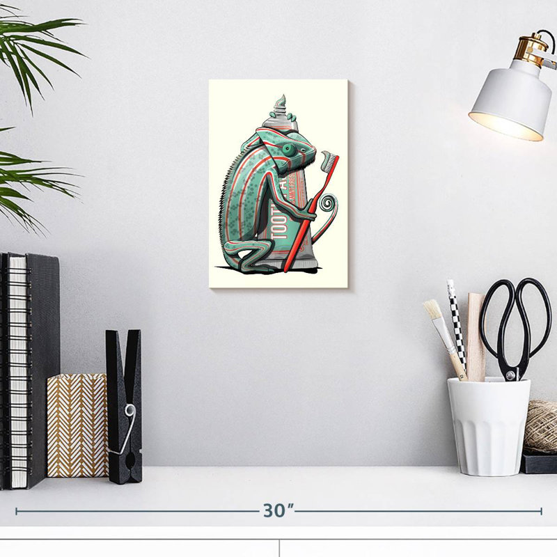 Chameleon Cleaning Teeth, 12" H x 8" W