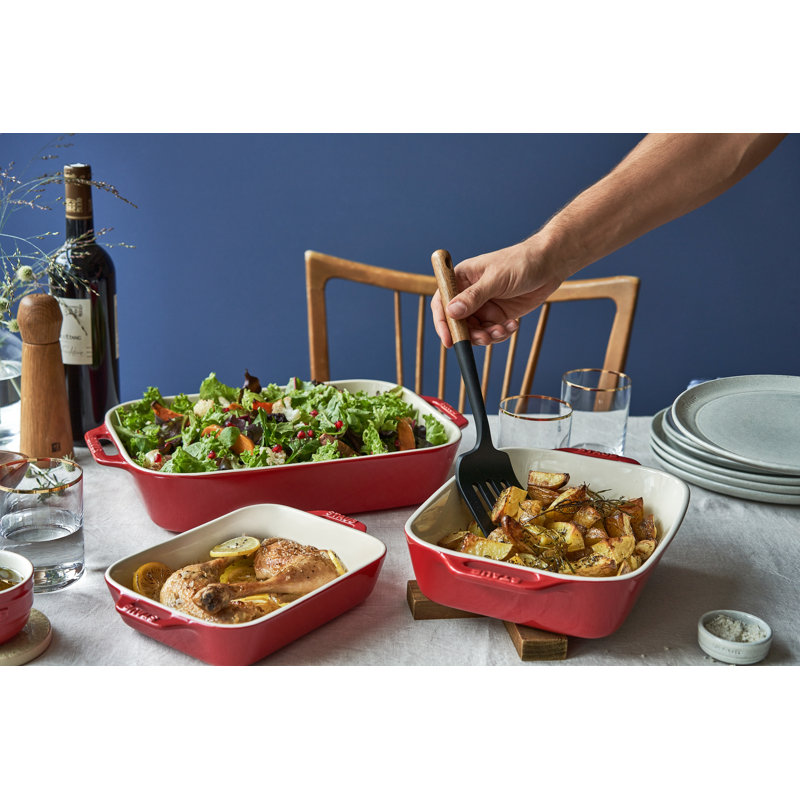 Cherry Red Ceramic 3-Piece Rectangular Baking Dish Set