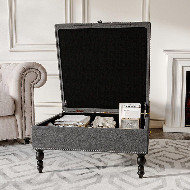 85cm Wide Tufted Square Standard Ottoman with Storage, Grey
