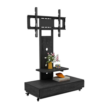 Meuble télé avec tiroir à tirer pour le salon, la chambre à coucher, les bureaux, le chariot de télé mobile de 32 à 75 pouces, support de plancher avec roulettes verrouillables, noir