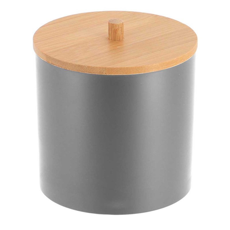 Padang en coton et porte-coton-tige avec plateau en bambou, Bambou gris