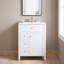 Meuble-lavabo autoportant en MDF blanc de 61 cm (24 po) avec lavabo en céramique, poignées en métal, porte à fermeture amortie et tablette de rangement.-134166213