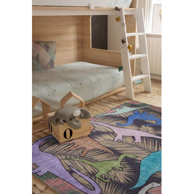 Tapis décoratif tissé à motif de dinosaure coloré pour enfants