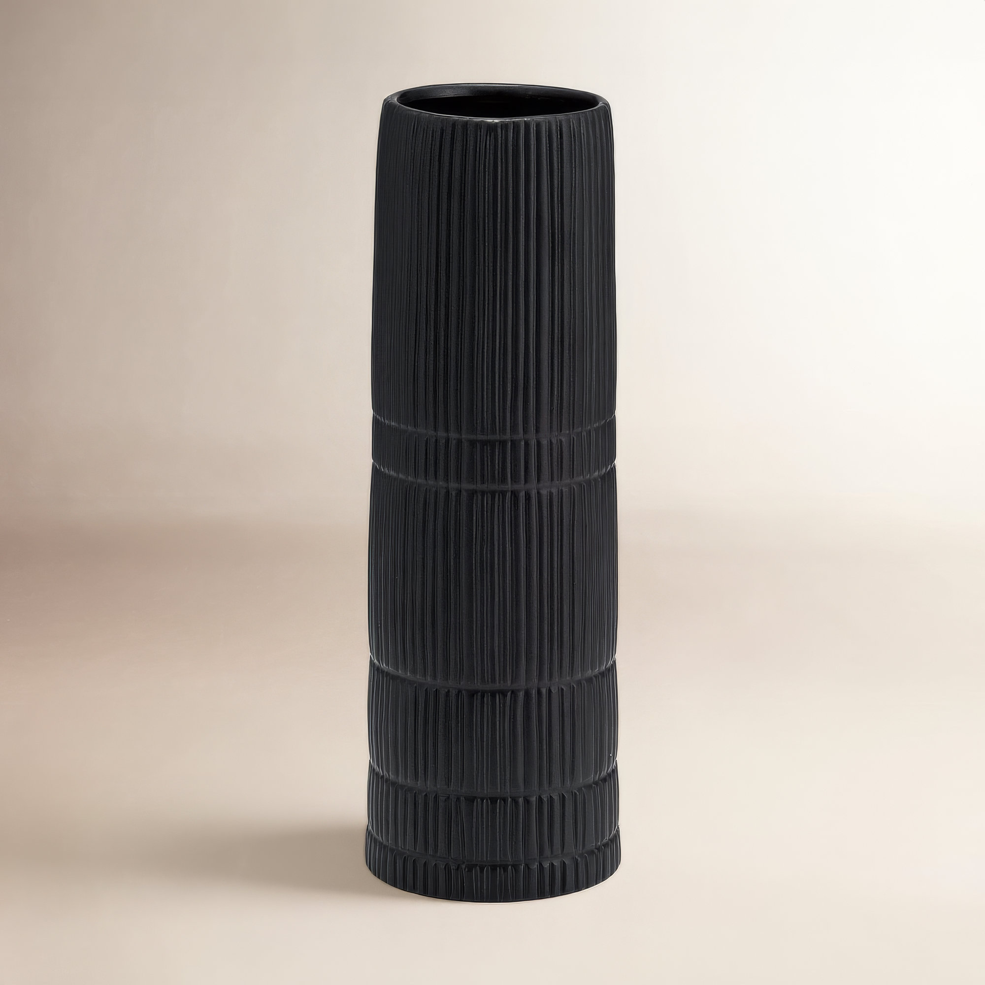 Sagebrook Home Rachael Modern Neutral Ceramic Vase, Home Decor Centerpiece, Timeless Design, Black, 15" H x 5" W x 5" D