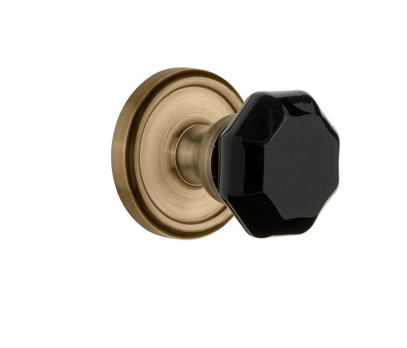 Rosette Grandeur Georgetown avec bouton de porte Lyon, Laiton rétro, 2-3/8 po