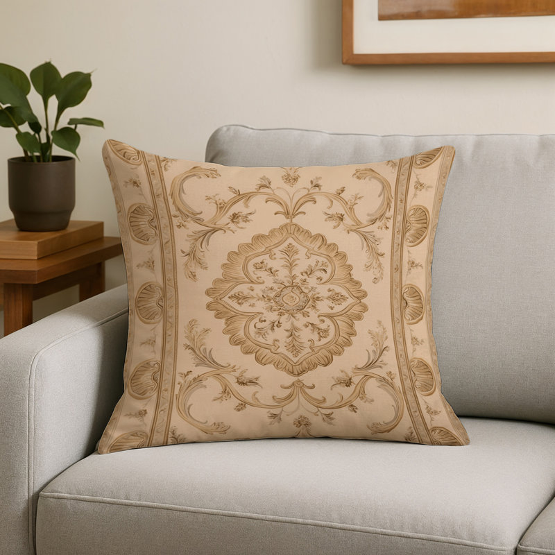 Coussin décoratif à carreaux brun intérieur et extérieur, Toile brune 2, Carré 16 po