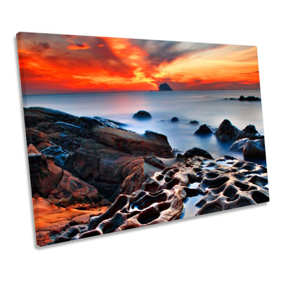X0200 Sunset Seascape Rocky Beach - Wrapped Canvas Art Prints