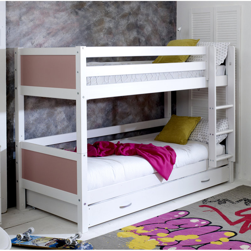 Booth European Single (90 x 200cm) Standard Bunk Bed with Trundle, White/Rose