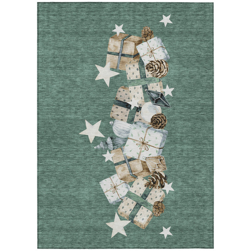 Machine Washable Indoor/Outdoor Christmas Presents Xhevrie Seafoam Rug, Rectangle 8' x 10'