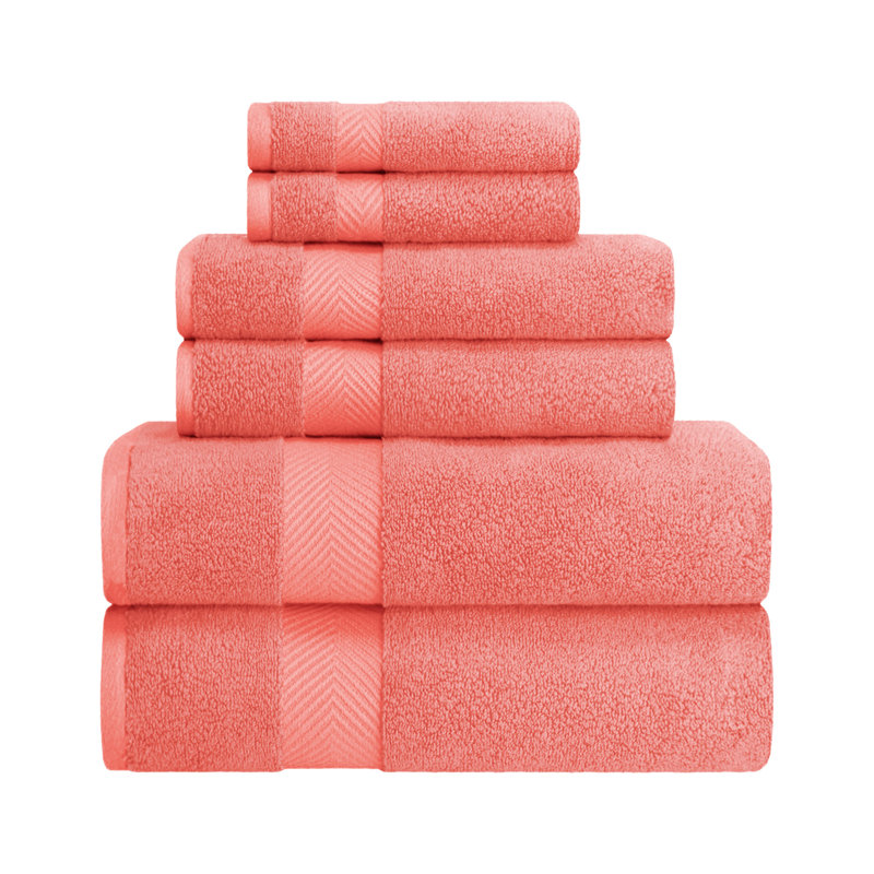 Ensemble de serviettes 100% coton ultra doux 6 pièces Hamachi, Corail, 6 Piece Towel Set