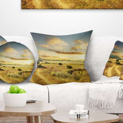 African Landscape Printed Beautiful Rural Prairie Sunset Throw Pillow