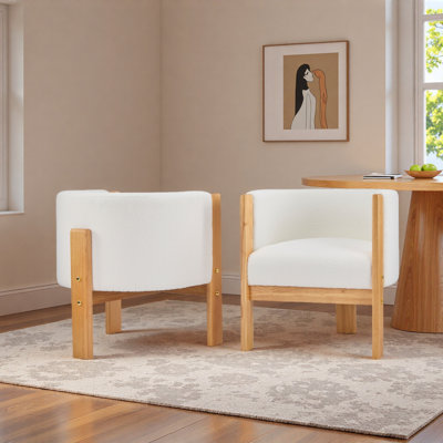 Modern Upholstered Dining Chairs Set Of 2, And White Boucle Fabric Armchairs For Dining And Living Room