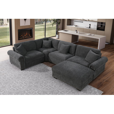 Errett Upholstered 5-Seat Roller Arms Cloud Corner Sectional Sofa by Lark Manor