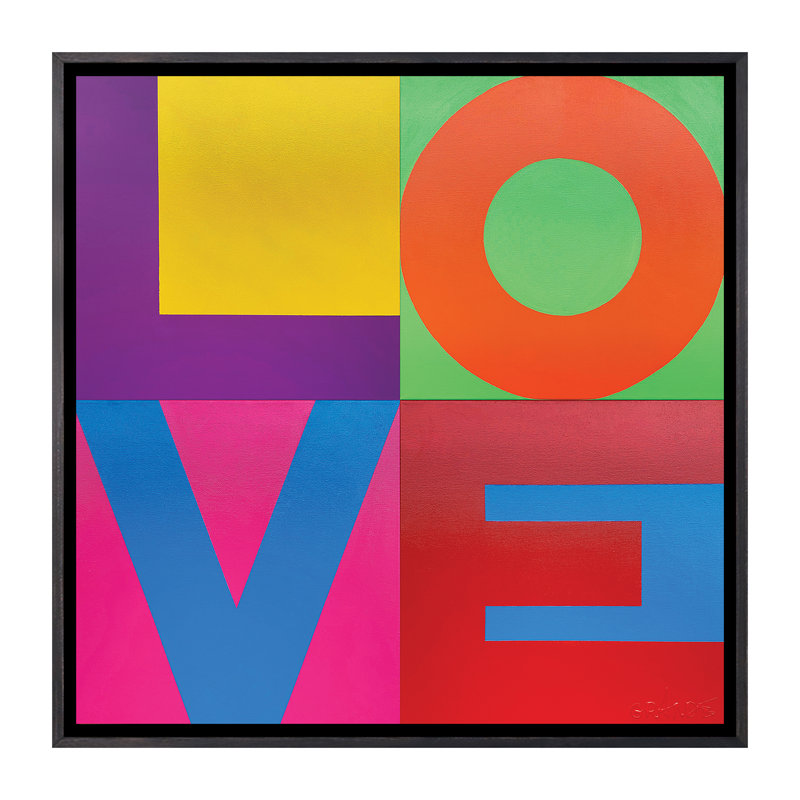 Décoration murale Love Kids, H 26 po x l 26 po x P 1,5 po, Toile avec cadre noir patiné