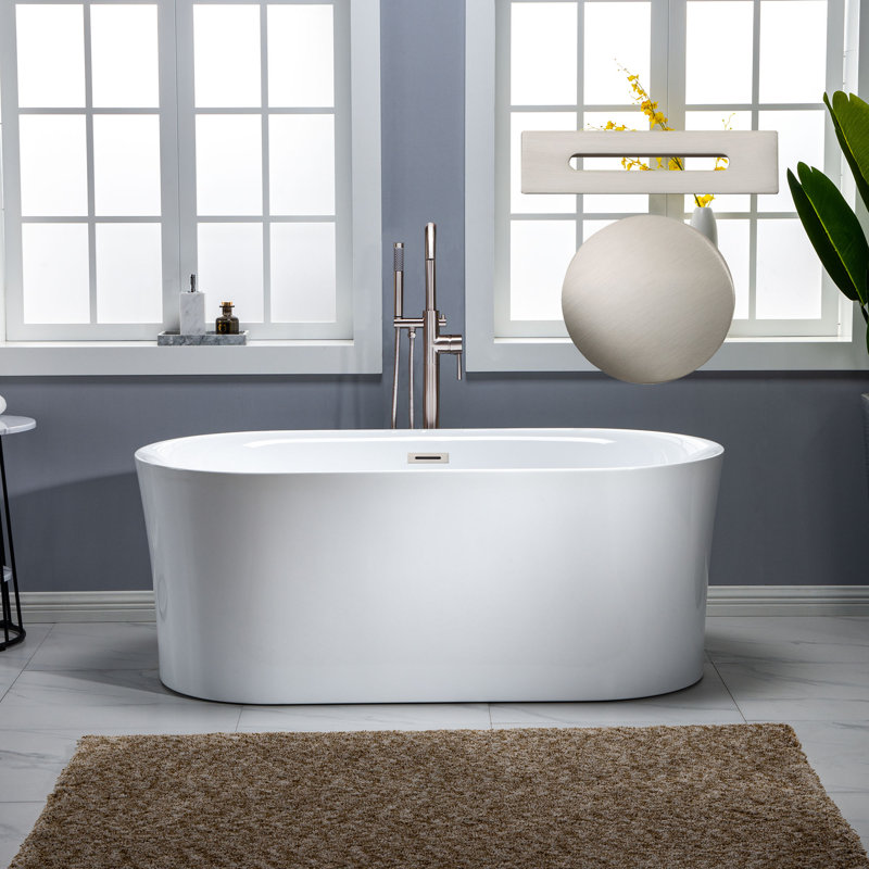 59" x 30" Freestanding Air Soaking Acrylic Bathtub with 208 Jets, 7 Colors LED Lights, Chromatherapy, Brushed Nickel