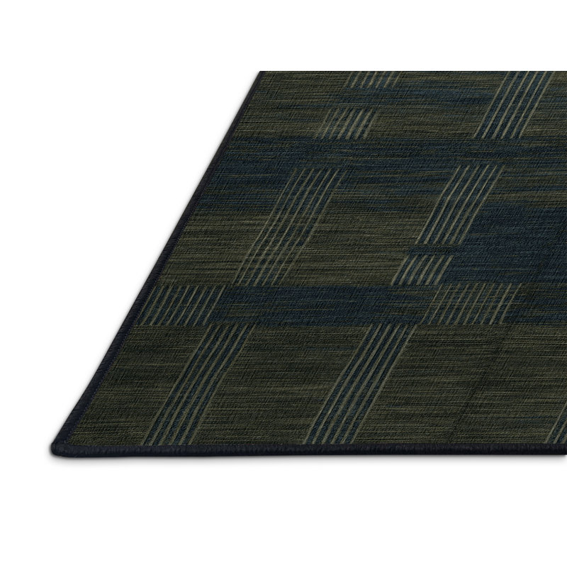 Tapis gris à carreaux lavable à la machine, Rond 7 pi
