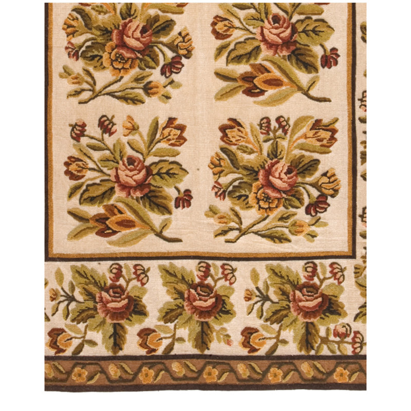 Flatweave Wool Floral Area Rug