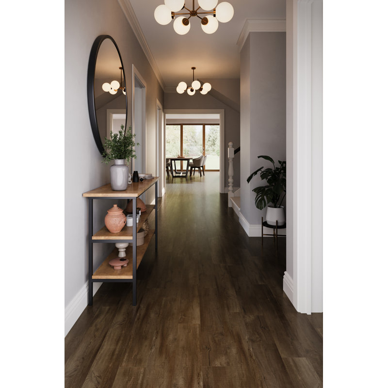 Plancher de vinyle basel de 12 po x l 6 po x L 36 po Basecore Coffee (54 pieds carrés / caisse), Marron foncé