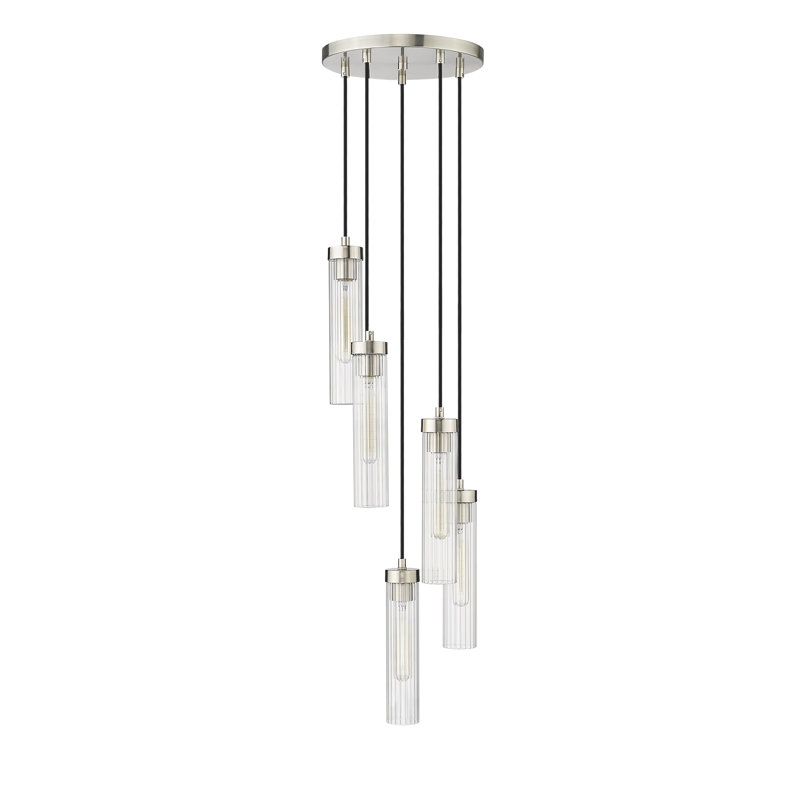 Mortola 5 - Light Dimmable Geometric Chandelier, Brushed Nickel