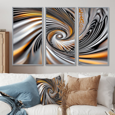 Fractal Grey Vortex Galactic Expansion IV - Abstract  Fractal Wall Art Print Set
