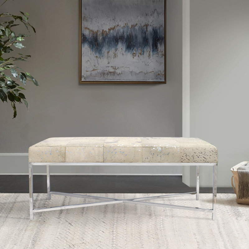 Safari Silver Foil Cowhide Bench