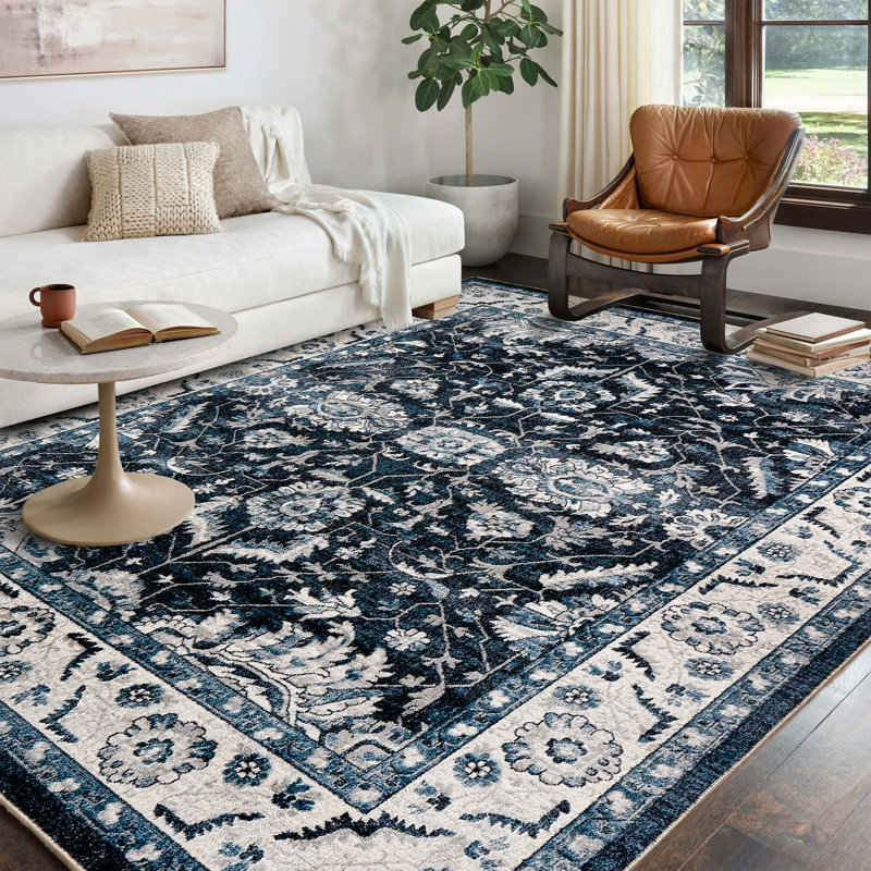 Vine Foldable Washable Area Rug – Blue/White, Rectangle 7' x 10'