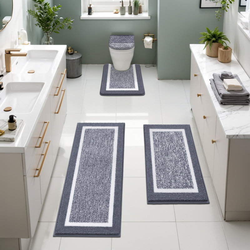 4 Piece Soft Absorbent Microfiber Bath Rug Set with Non-Slip Backing (Set of 4), Gray