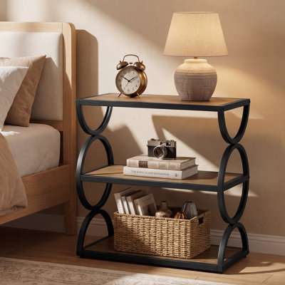 3-Tier Nightstand, Small Space Bedside Table, End Side Table with Metal Legs for Living Room, Bed Side