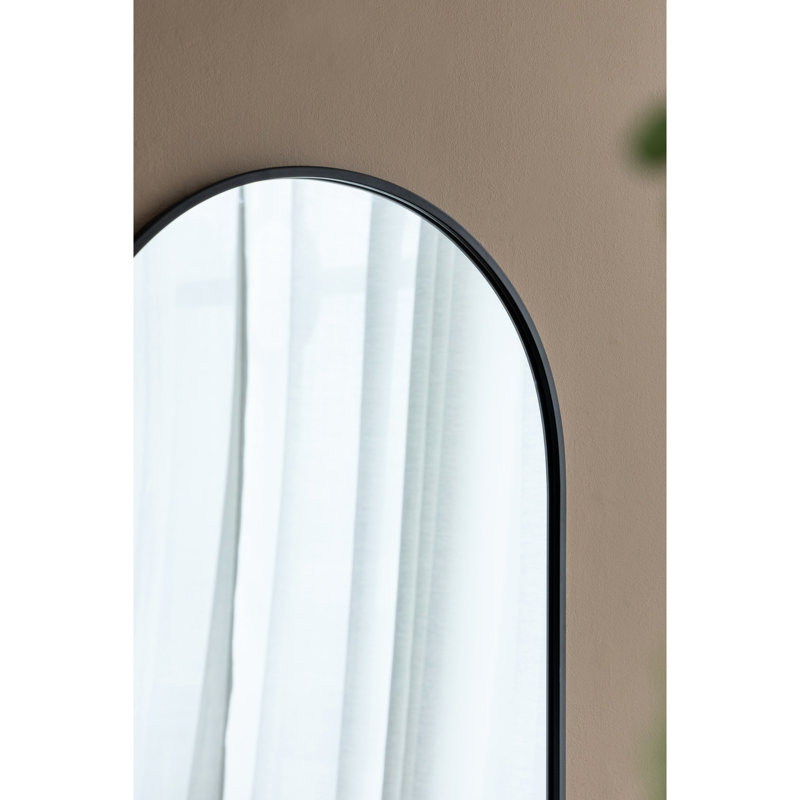 Miroir arqué noir 24 po x 36 po avec support en métal robuste pour le salon 24 po x 36 po