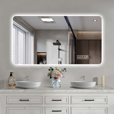 Wall Mounted LED Lighting Mirror for Bathroom, Full - length and Makeup Use, with Three - mode Lighting, Dimming, Waterproof, Anti - fog and Touch Switch