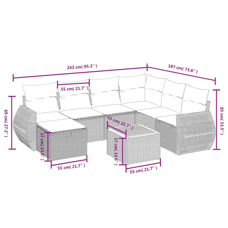Vidaxl Garden Sofa Set, Dark