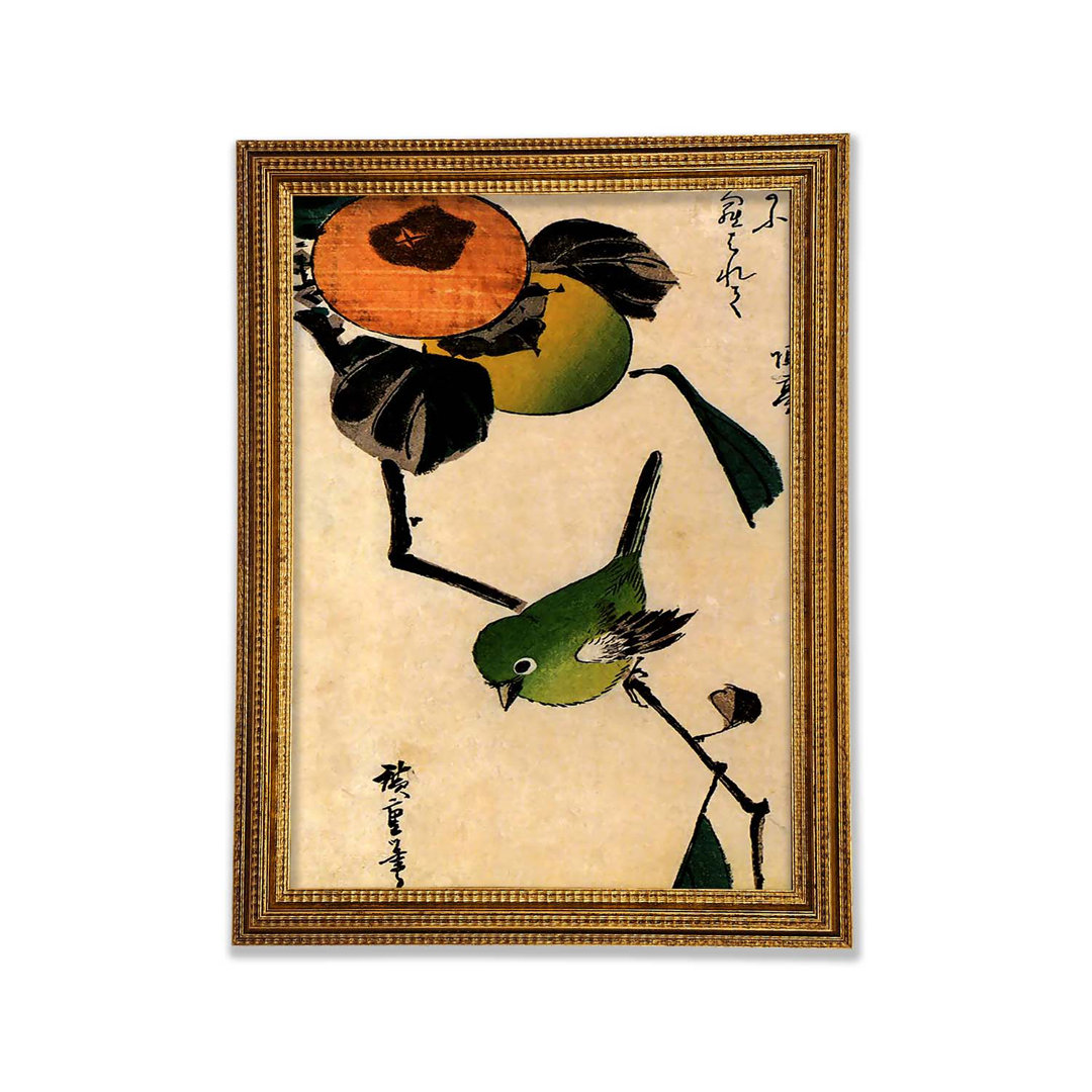 Vogel auf einem Kakibaum von Hiroshige - Einzelne Bilderrahmen Kunstdrucke