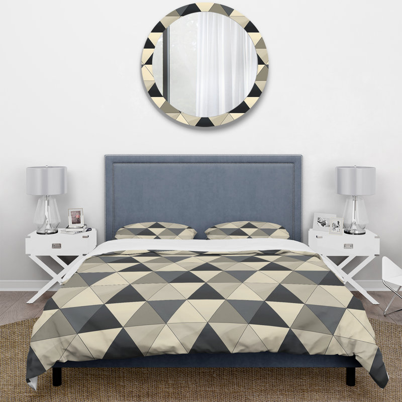 Ensemble de housse de couette Mid-Century noir gris Triangle, Housse de couette pour grand lit + 2 taies décora
