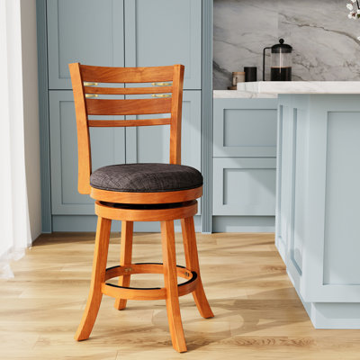 Tabouret de 24 po de hauteur comptoir avec dossier à lattes et capacité pivotante - siège en tissu gris anthracite, composant naturel à dossier naturel, siège fonctionnel
