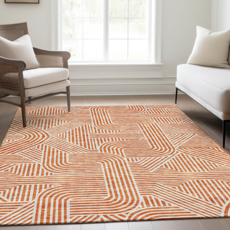 Premium Machine Washable Prisco Orange Rug, Rectangle 8' x 10'