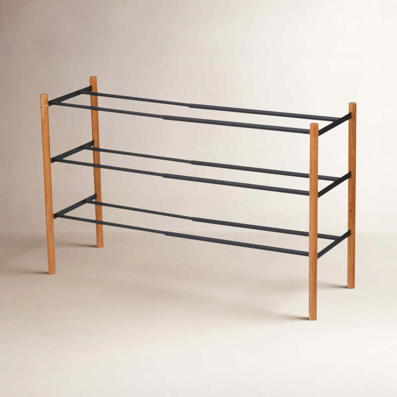 Yamazaki Home Expandable 3-Tiered Space Saving Shoe Rack, Steel,  Holds 12 to 16 Shoes, Black