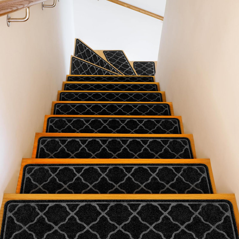 Tapis d'escalier antidérapant pour marches en bois d'intérieur, 15 paquets, noir