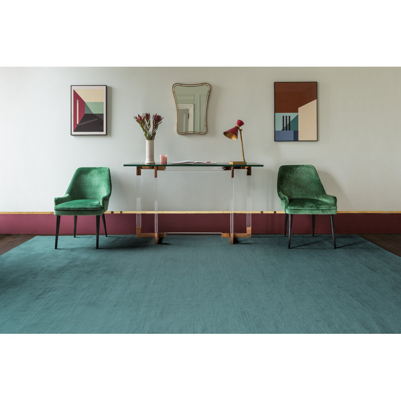 Farrow & Ball Leighton Teal Silk Border Area Rug, Rectangle 8' x 10'