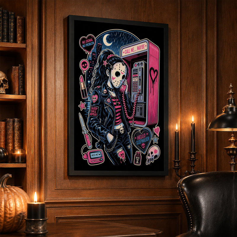 Punk Girl in Hockey Mask at Pink, H 18 po x l 12 po