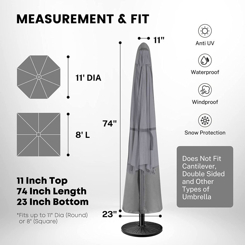 Housse de protection imperméable pour parasol d'extérieur imperméable 600d, Gris